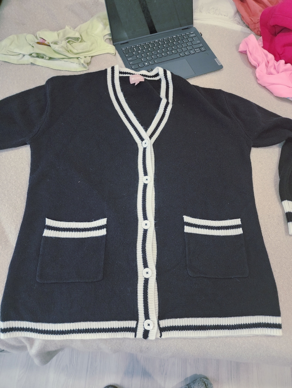 Show Me Your Mumu Lambert Cardigan | Black Varsity Stripe Knit XL - Picture 8 of 17